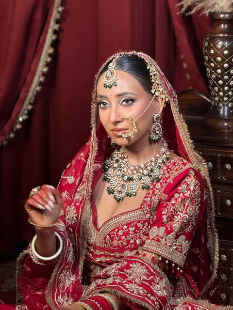 Bride in red with kundan jewellery