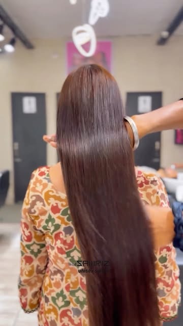 Long, glass-smooth hair after treatment